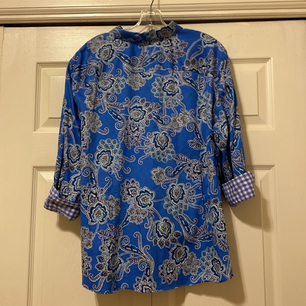 Chaps 100% cotton NO IRON button up, lg sleeve shirt. Contrasting cuffs. Size 2X - Picture 3 of 6